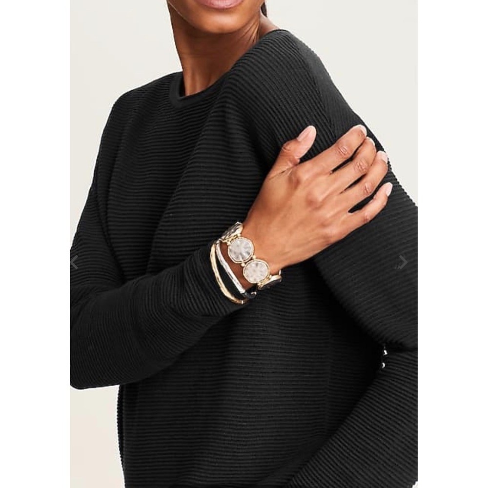 J Jill Womens Black Ribbed Knit Long Sleeve Tunic Top Size M Casual