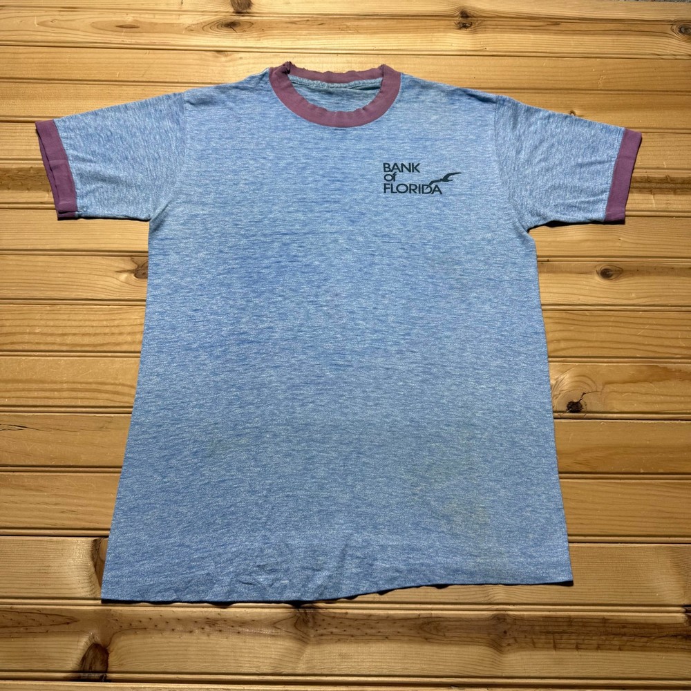 Vintage 70s Bank Of Florida Seagull Promo Ringer Graphic Souvenir T-Shirt Medium