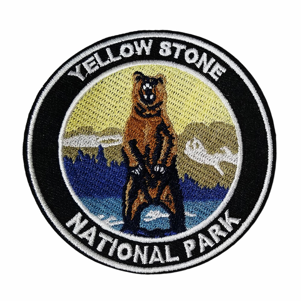Yellowstone National Park Patch Embroidered Iron-On Applique Bear Souvenir