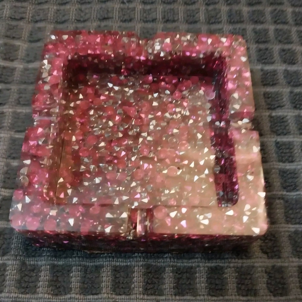 Pink Gem Resin Ashtray Trinket Holder Ring Tray - Homemade