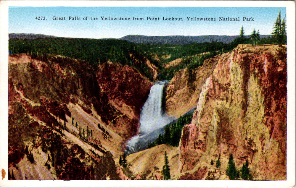 Vintage Postcard Great Falls From Point Lookout Yellowstone National Park