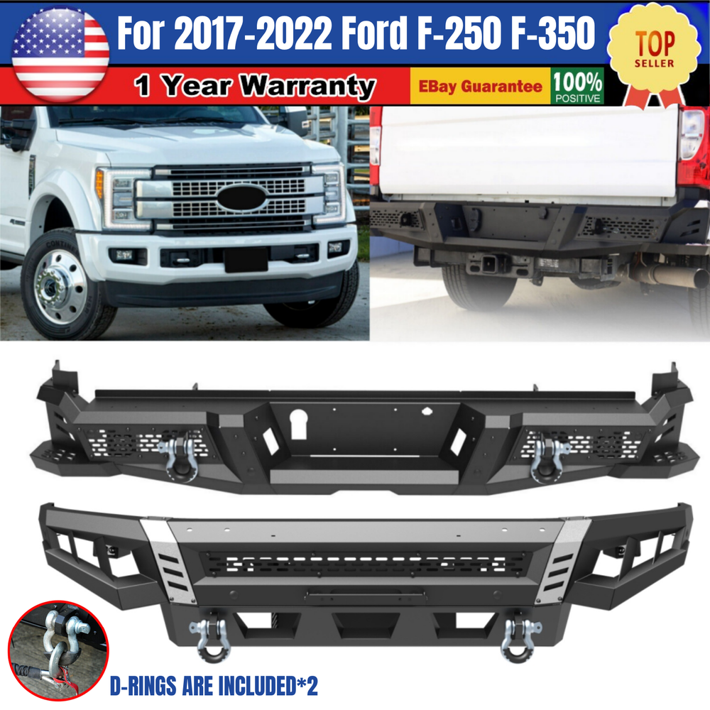Front Bumper+ Rear Bumper For 2017-2022 Ford F-250 F-350 Super Duty w/4*Shackles