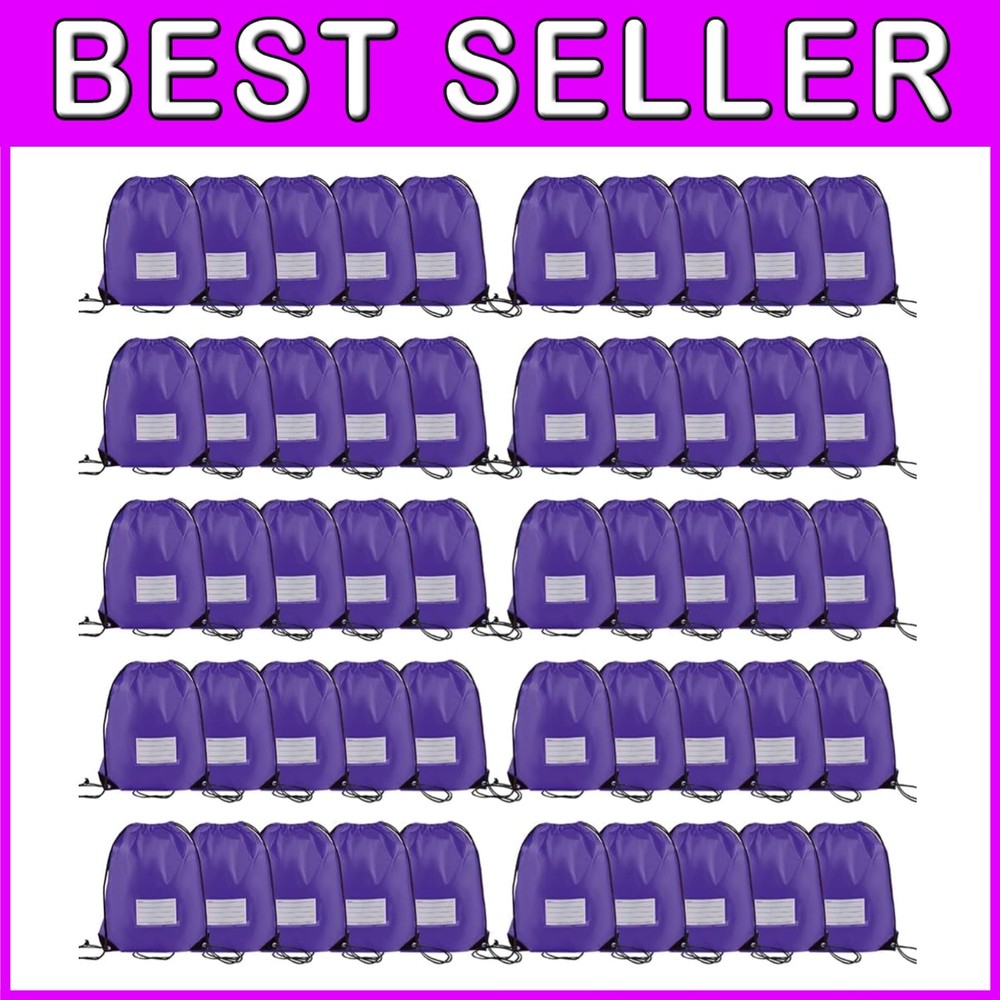 50 Count Purple Drawstring Backpacks - Bulk Sports Sackpacks