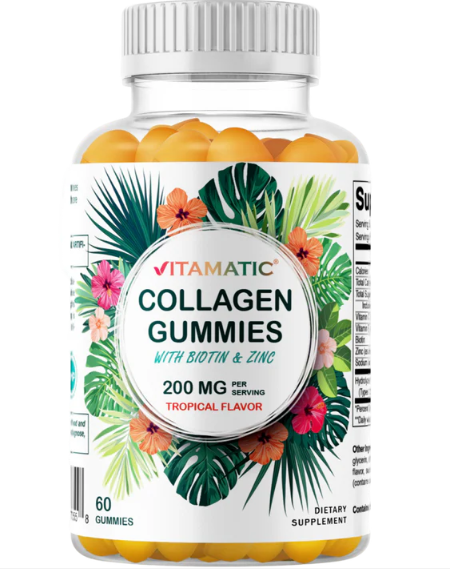 Vitamatic Hydrolyzed Collagen Gummies with Vitamin C Zinc Biotin 60ct