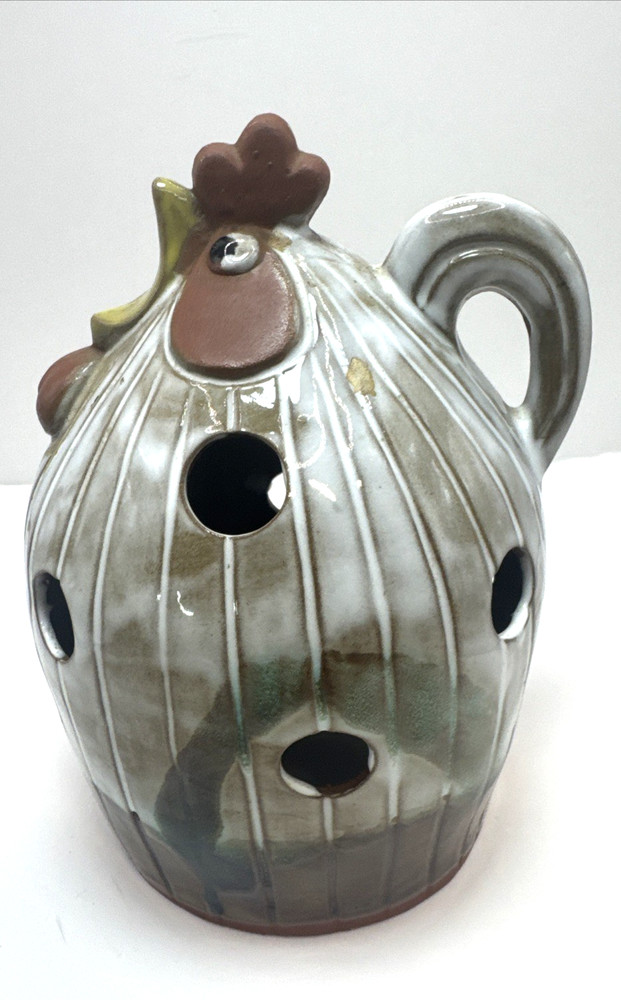 Stoneware Red Ware Chicken Rooster Tea Light Candle Holder Lantern Farmhouse