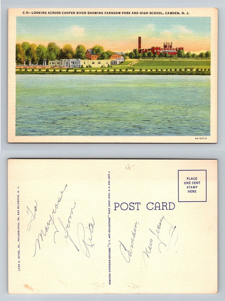 Camden, NJ-New Jersey, Farnham Park High School Cooper River Vintage Postcard
