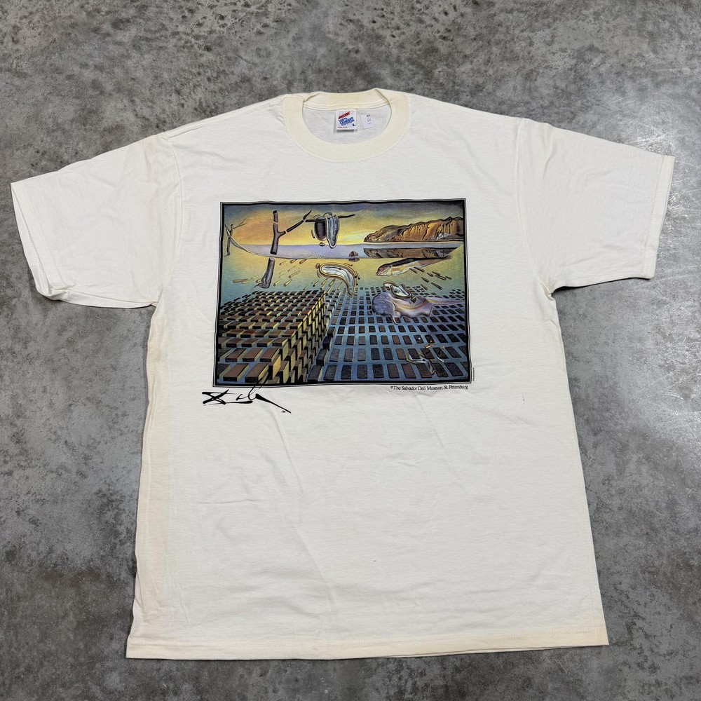 Vintage Jerzees Salvador Dali Museum Shirt Mens Large White Surreal Art Graphic