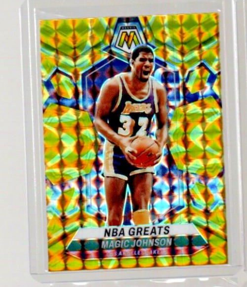 2023-24 Panini Mosaic NBA Greats Reactive Yellow Prizm Magic Johnson #295 HOF Card  