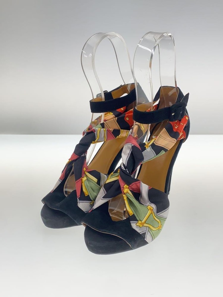 Authentic HERMES Black Suede Scarf Stiletto Heel Sandals Size EU 36 Preowned