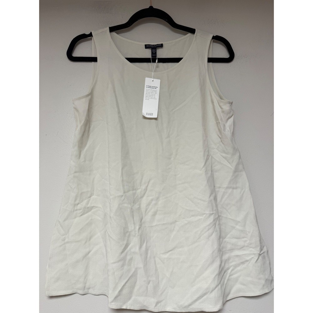 Eileen Fisher Petite Cream Sleeveless Tunic Top MSRP $168 Size PP PTP Silk top