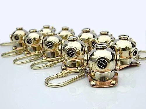 Collectible Marine Key Ring Lot Of 10 Pcs Gift Nautical Brass HELMET Key Chain