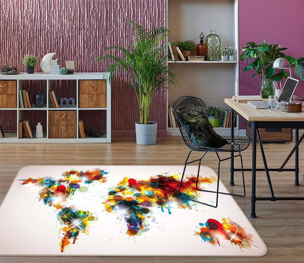 3D Romantic Colors World Map Non-Slip Rug Elegant Photo Carpet Romy 358BNO