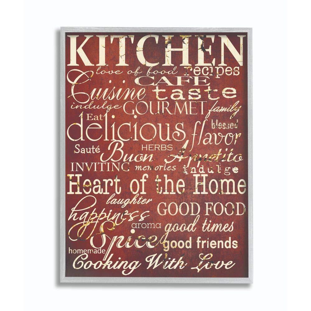 The Stupell Home Decor Collection Words in The Kitchen, Off Red Grey Framed W...