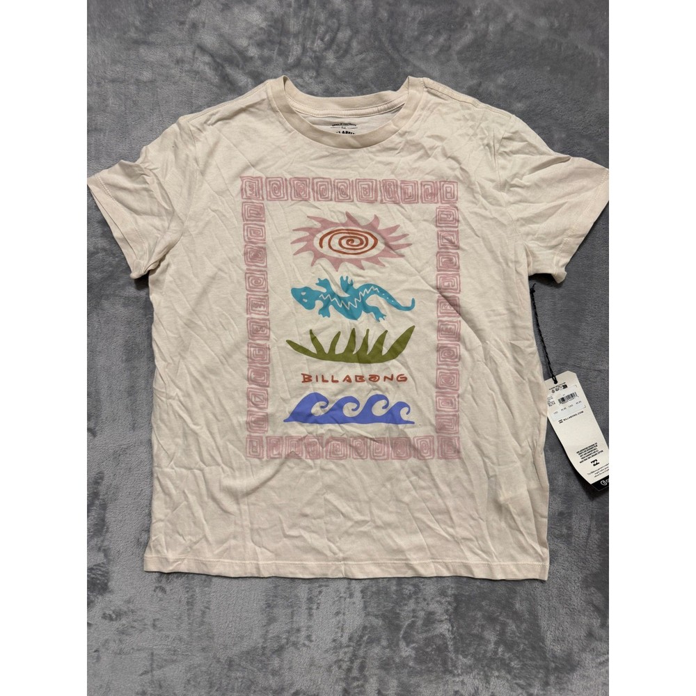 Billabong Adventure Division Shirt Womens XL Cream Graphic Tee Organic Cotton
