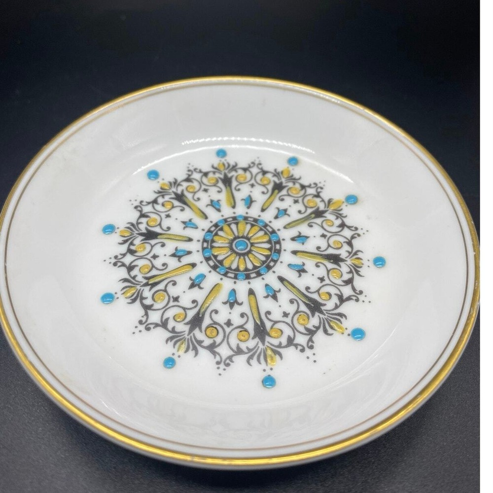 Vintage Royal Worcester Porcelain Trinket Dish w/ Blue & Red Enamel Design