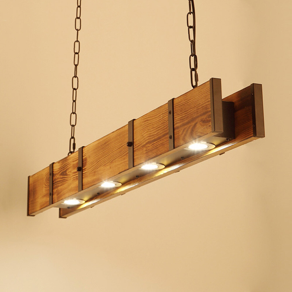 Vintage Rustic Wood Beam Farmhouse Chandelier Ceiling Pendant Lamp for US Homes