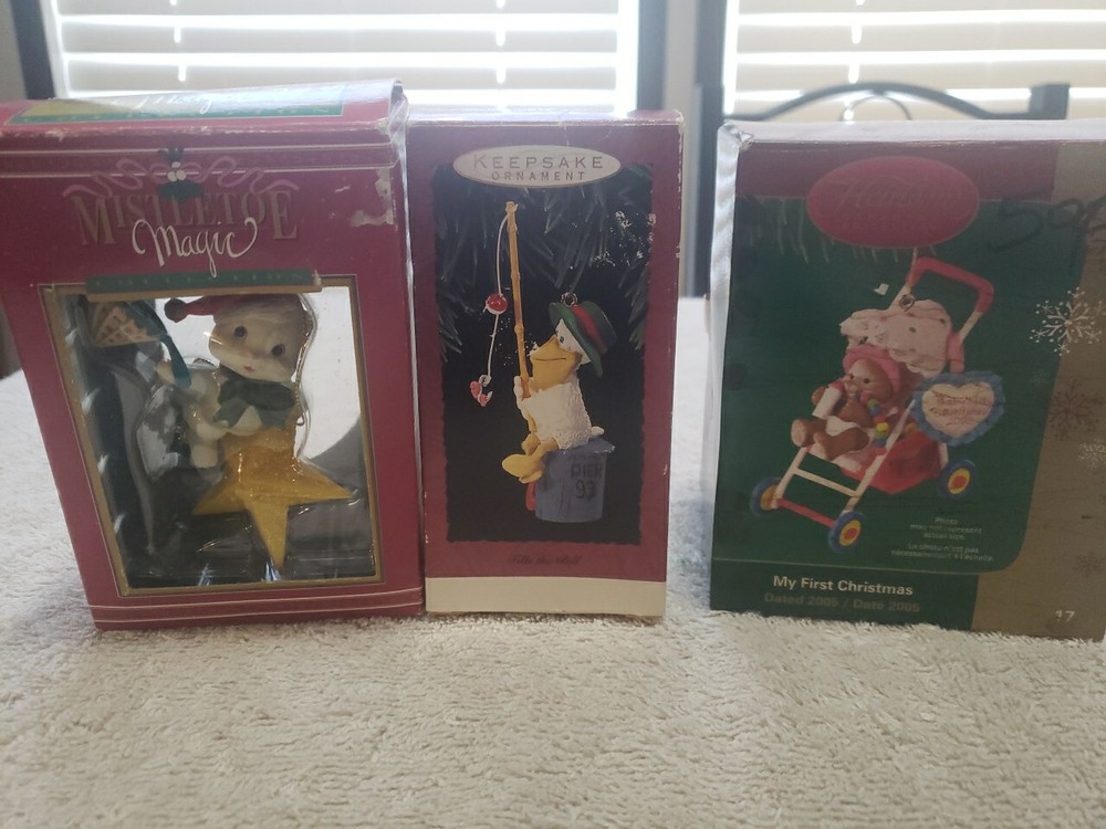 christmas ornaments Lot 3 , My First Christmas,  Pelican Fishing, Kitty Cat