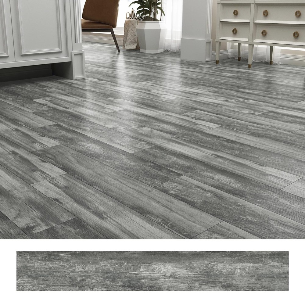 Waterproof Gray Wood Peel and Stick Floor Tile 6x36 Inch 18-Sheet