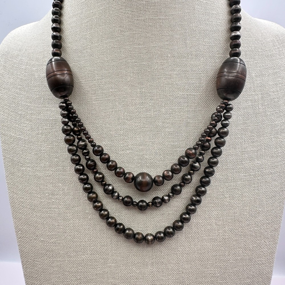 Vintage 90s Multi Strand Metallic Bead Necklace Boho Statement Classic Jewelry