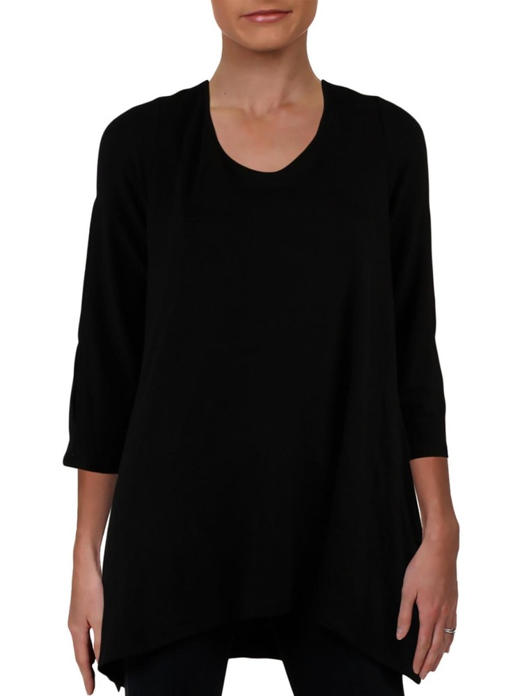 CUPIO BLUSH Womens Black Knit Round Neck Handkerchief Hem Top