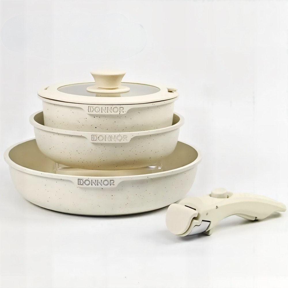 5-Piece Nonstick White Cookware Set with Detachable Handles