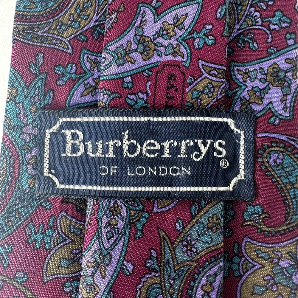 Vinatge Burberrys Of  London Burgundy/Purple 100% Silk Designer Tie