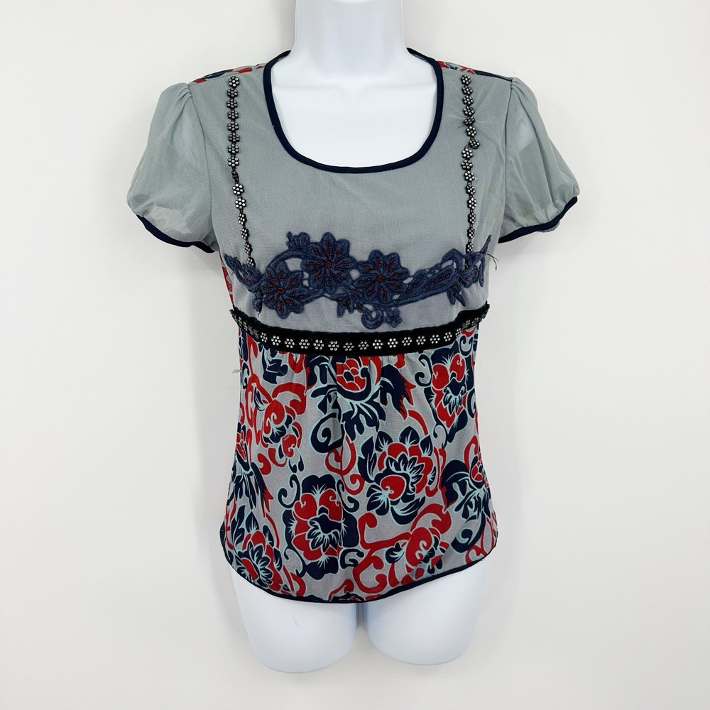Vintage Y2K Fairycore Short Sleeve Shirt Size Juniors Large Whimsical Boho