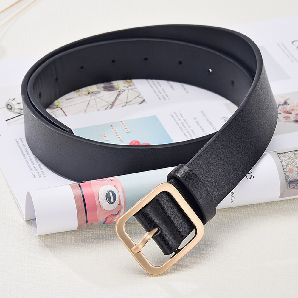PU Leather Belt Metal Pin Buckle Waist Strap Square Buckle Simple Chic Luxury