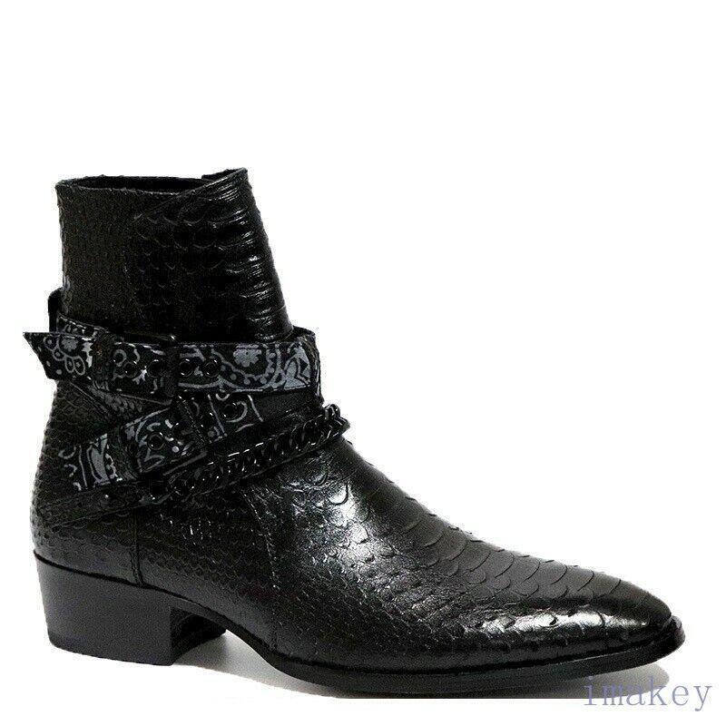 Men's Genuine Leather Chelsea Boots with Chain Detail for Formal Wear