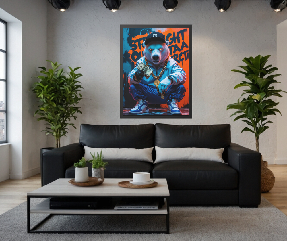 Hip-Hop Gangster Polar Bear Wooden Framed Print Wall Art Home Office Decoration