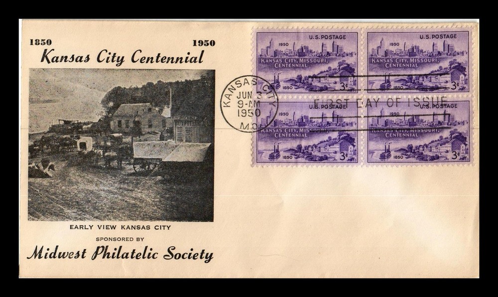 Dr Jim Stamps Us Cover Kansas City Missouri Centennial Fdc Block Of 4