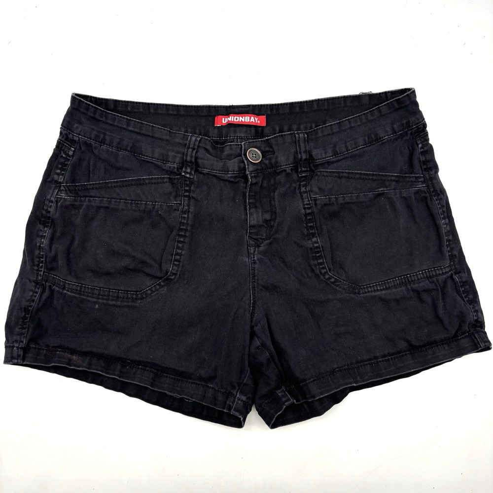 Vintage 00s Y2K Union Bay Black Mid Rise Stretch Denim Shorts Jr 13 34x5