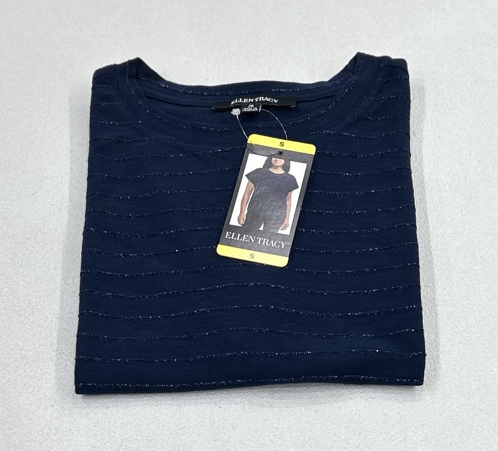 Ellen Tracy Women's Glitter Stripe Blouse, Navy, Size S