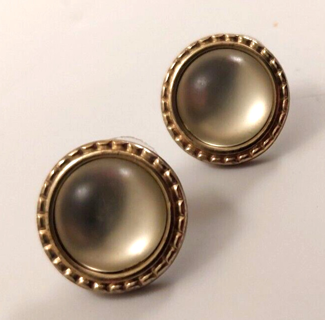Vintage Silver Tone Moonstone Button Style Pierced Earrings