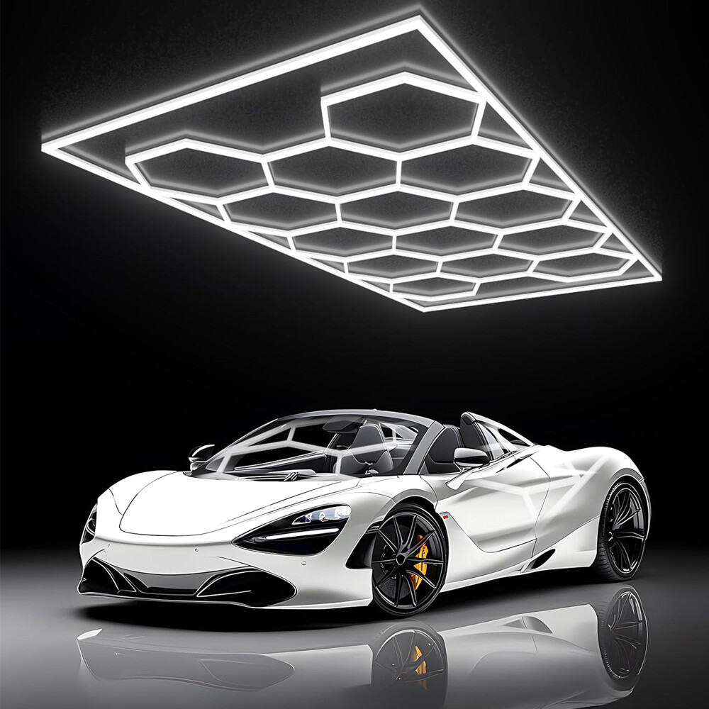 Hexagon LED Garage Lights 6500K 14 Hex Car Detailing Light for Basement Workshop