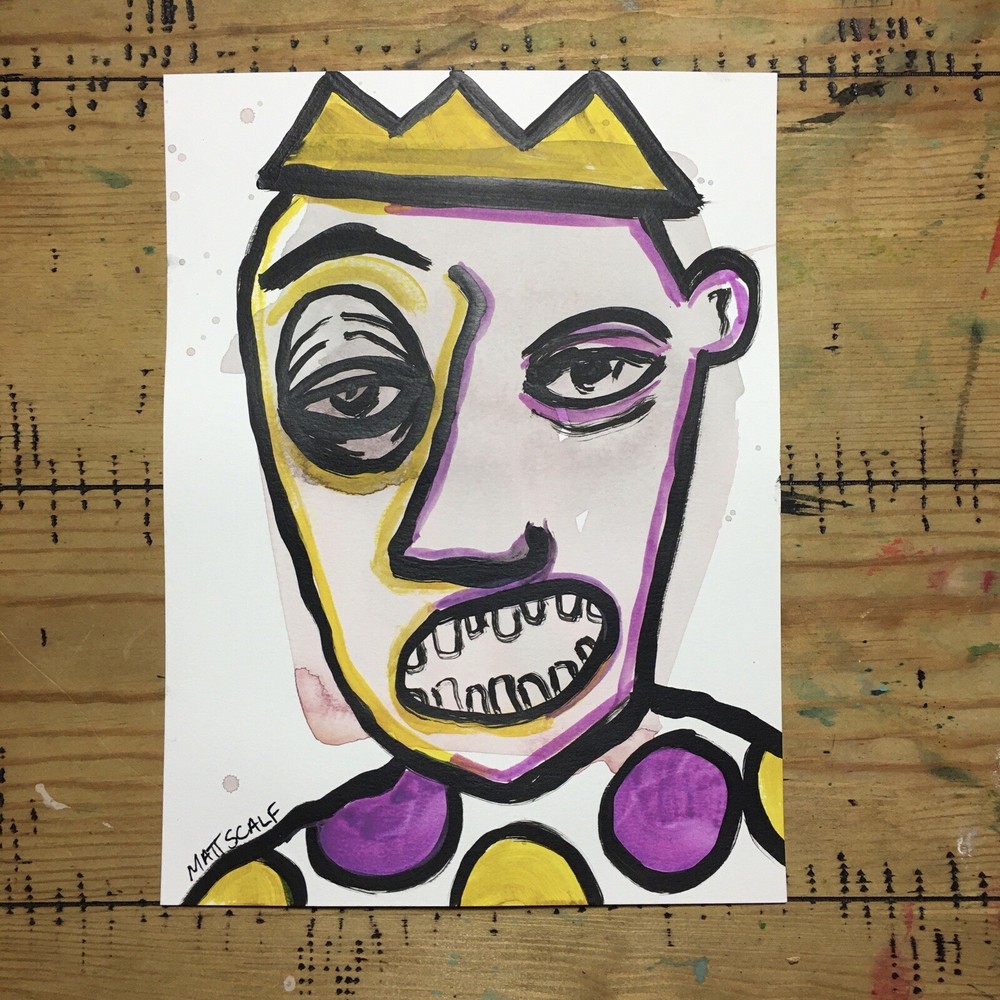 Matt Scalf 9x12 ORIGINAL PAINTING Face Abstract Portrait Street Graffiti Crown