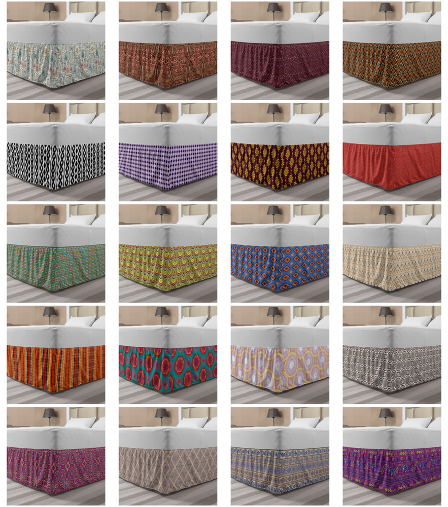 Ambesonne Ethnic Details Bedskirt Elastic Wrap Around Skirt Gathered Design