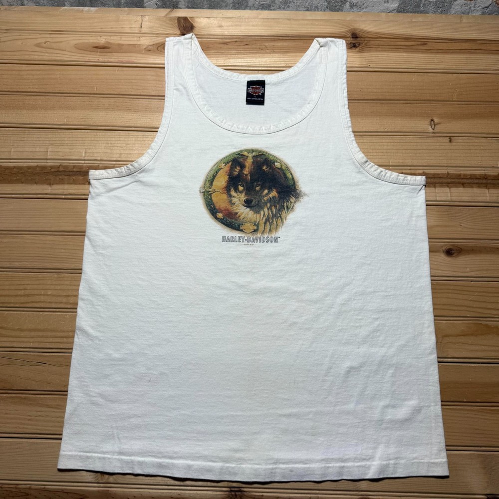 Vintage 90s 1996 Harley Davidson Wolf Radcliff Kentucky Biker Tank Top - Large