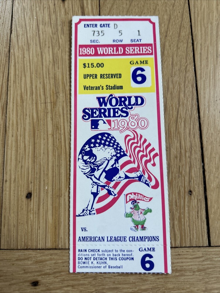 + 1980 Ticket Stub - World Series Clinching Game 6 Phillies Vs Royals CLEAN!!