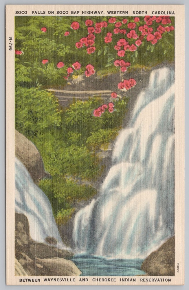 Linen~Falls On Soco Gap Highway Waynesville North Carolina~Vintage Postcard