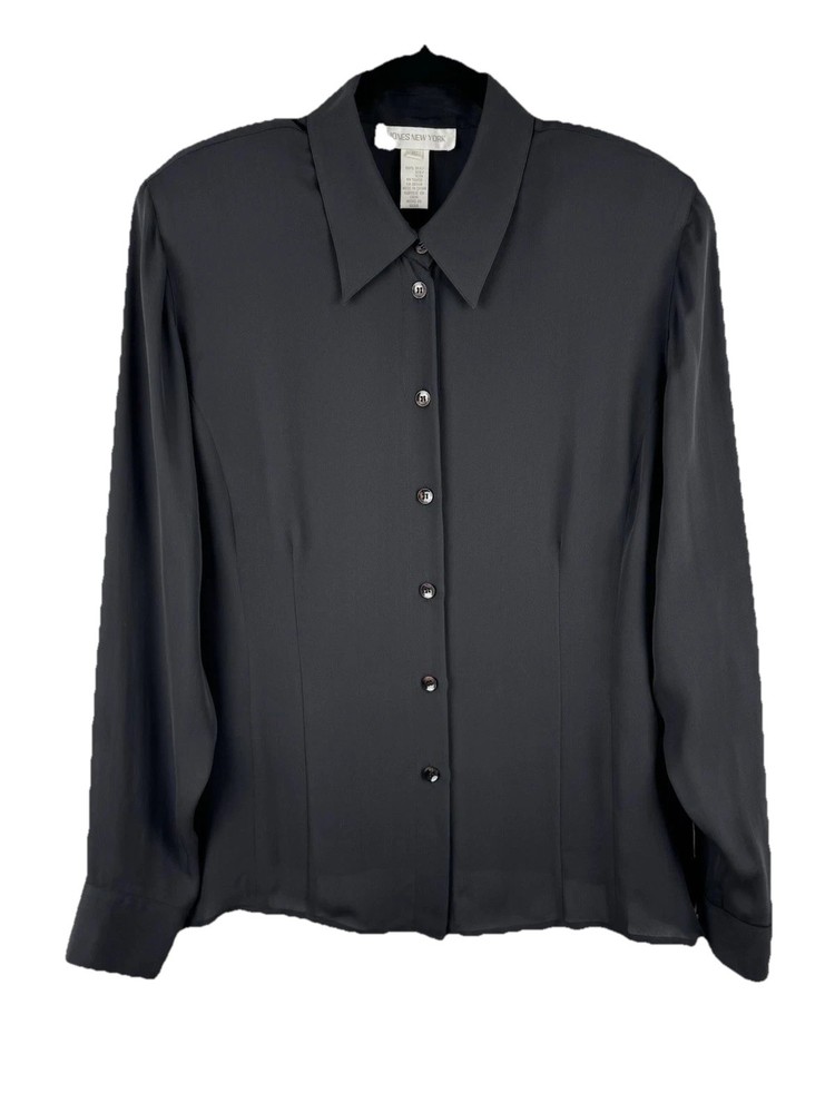 Jones NY Top Womens 16 Black Blouse 100% Silk Classic Luxury Minimalist Neutral