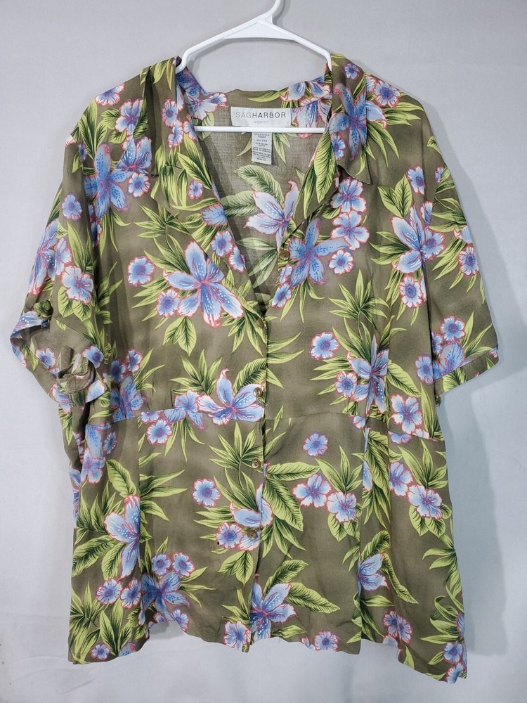 Vintage Sag Harbor Button Up Shirt Women's Size 24W Floral Short Sleeve Tropical