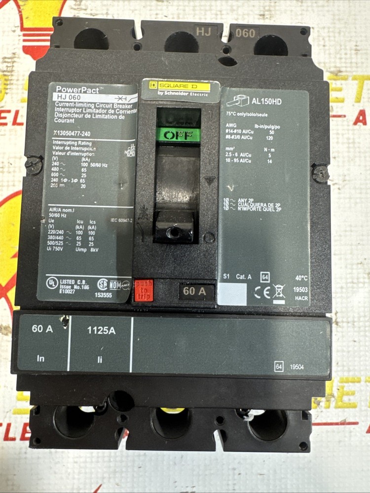 Square D HJ060 PowerPact Circuit Breaker 60A 3 Pole 240V/600V Current Limiting