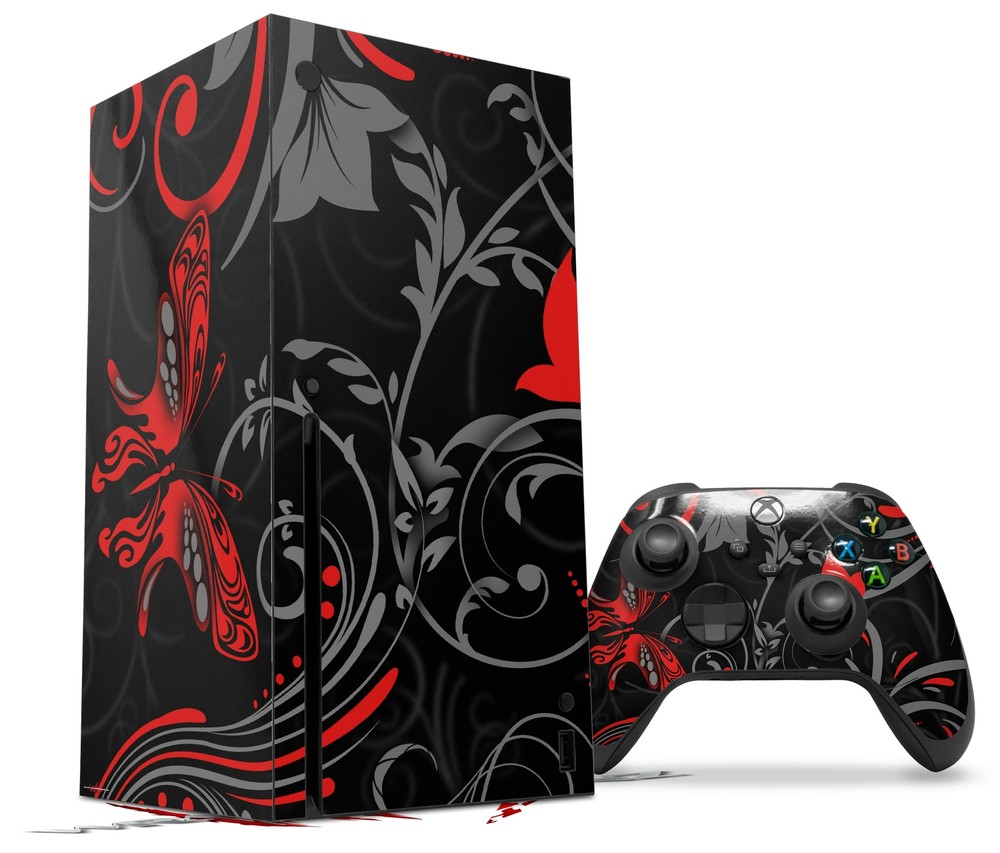 Skin Set for XBOX Series X Twisted Garden Gray and Red