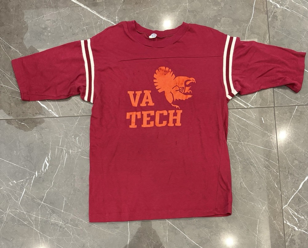 Vintage 80s Artex Virginia Tech Red T-Shirt Single Stitch Made USA Mens XL RARE