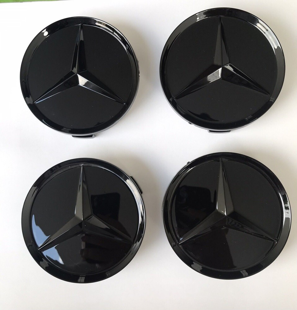 4X Mercedes AMG Emblem Logo Wheel Center Hub Cover Badge Full Black 75mm
