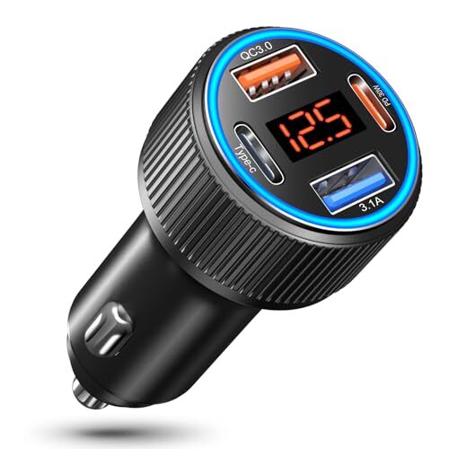 65W Dual USB-C and USB-A Fast Car Charger in Black