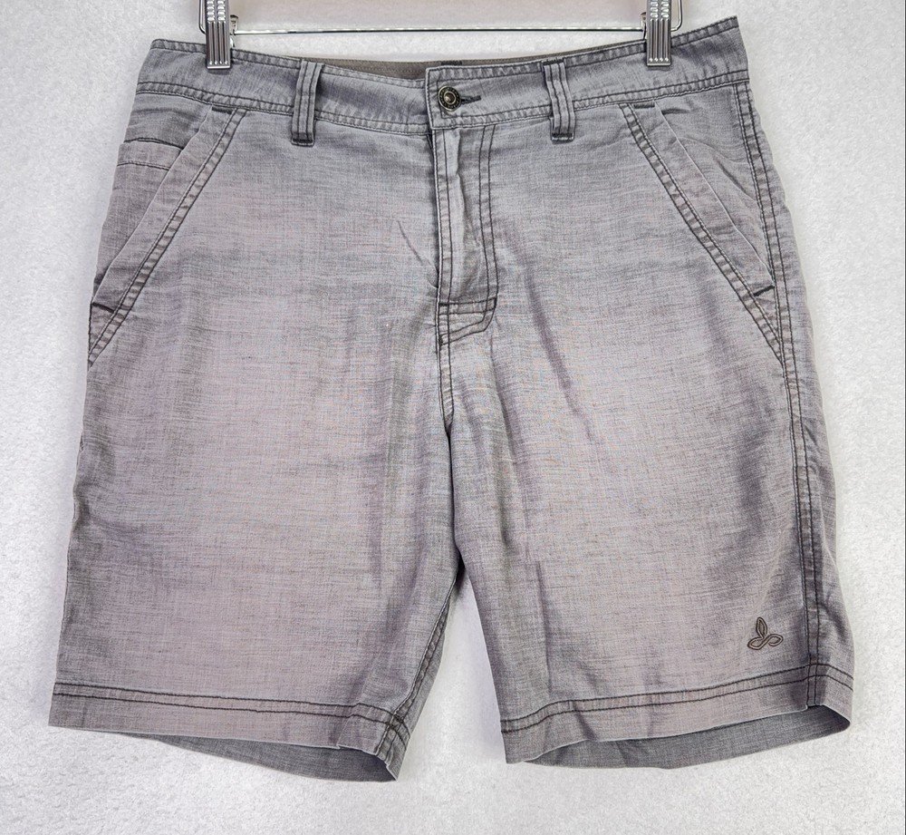 Prana Men's 30 Furrow Shorts Gray Hemp Stretch Casual Lightweight Chino Outdoor