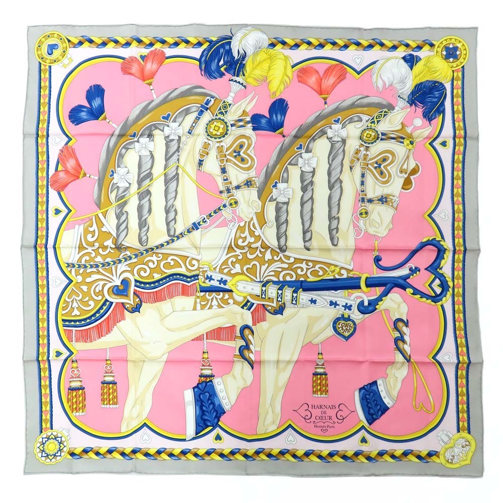 Hermes Carre 90 Silk Scarf Arnedou 004090S Griperle Rose Bonbon Blue 538406