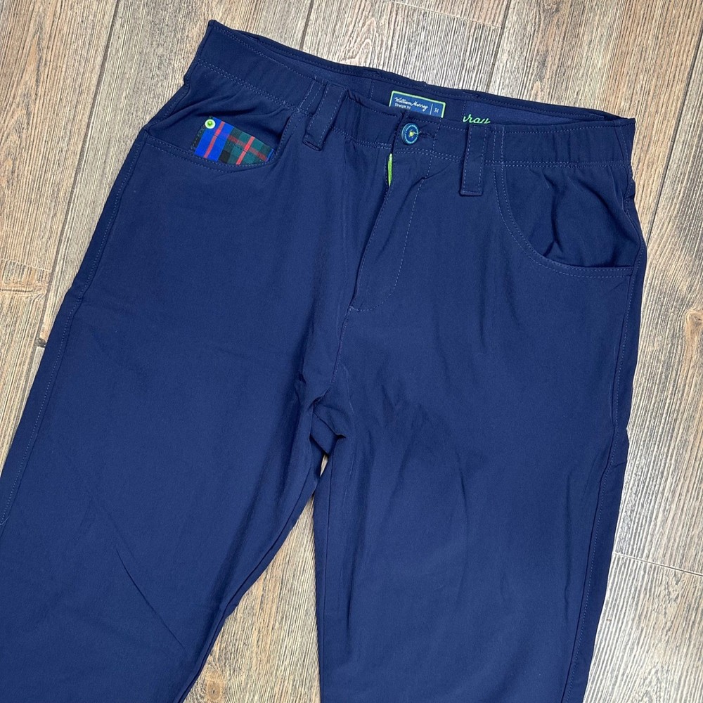 William Murray Golf Pants Mens 32x32 Straight Fit Navy Plaid Trim Performance
